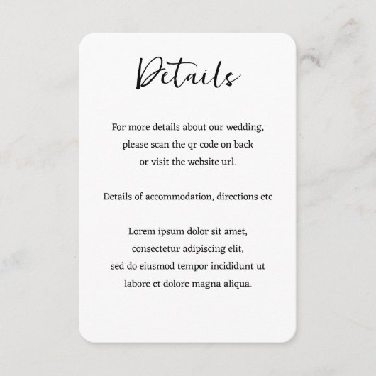 Elegante Bruiloft Duidelijke Eenvoudige QR Code Informatiekaartje (Voorkant)