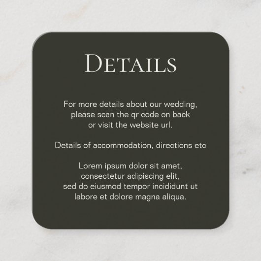 Elegante Bruiloft Duidelijke Eenvoudige QR Code Informatiekaartje (Voorkant)