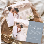 Elegante bruiloft Dusty Blue Dank u Foto<br><div class="desc">Minimalistische Dusty Blue Wedding Thank You Cards met een foto aan de voor- en achterkant. De bedankkaarten bevatten een moderne handgeschreven cursieve scripttypografie die elegant,  eenvoudig en modern zijn om te gebruiken na het vieren van je trouwdag.</div>