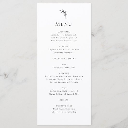 Elegante bruiloft eenvoudig minimaal menu (Voorkant)