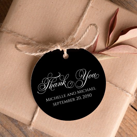 Elegante Bruiloft Eenvoudig Zwart-Wit Bedankjes Labels