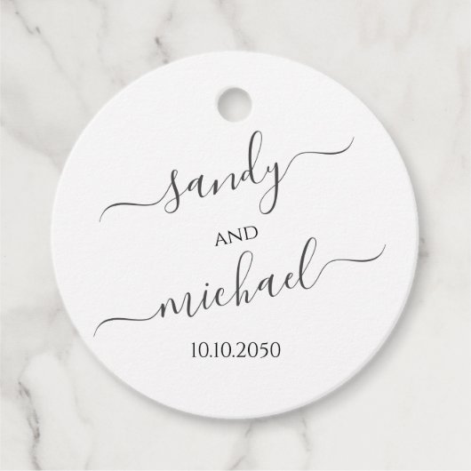 Elegante Bruiloft Eenvoudig Zwart-Wit Bedankjes Labels (Voorkant)