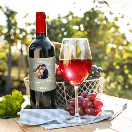 Elegante bruiloft eenvoudige foto tropische palmbl wijn etiket