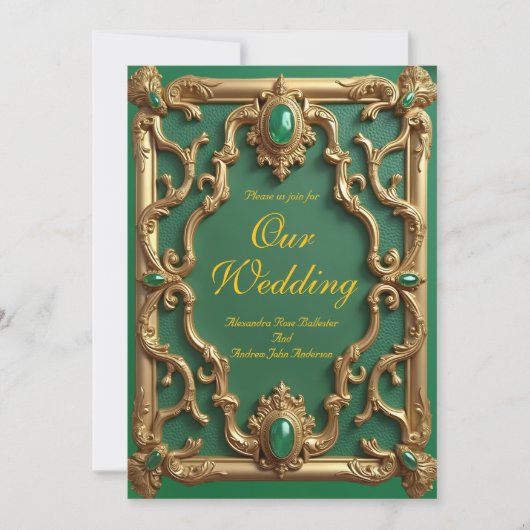 Elegante bruiloft Emerald Green Pareltjes Gold  Kaart (Voorkant)