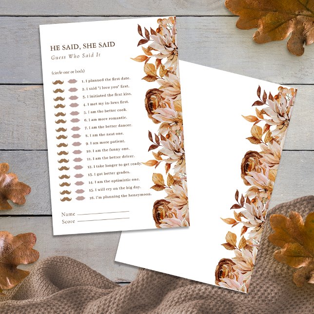 Elegante Bruiloft Feestspel voor Herfst (Elegant Fall Bridal Shower Game
)