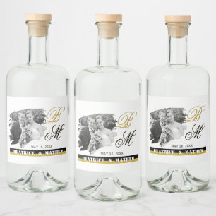 Elegante bruiloft foto fles labels, Jubileum Likeurfles Etiket