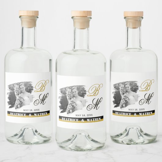 Elegante bruiloft foto fles labels, Jubileum Likeurfles Etiket (Flessen)