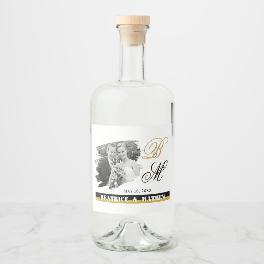Elegante bruiloft foto fles labels, Jubileum Likeurfles Etiket (Voorkant)