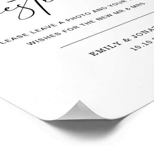 Elegante bruiloft foto gastenboek teken poster (Hoek)