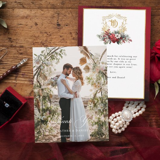 Elegante bruiloft foto kalligrafie Dank u Bedankkaart