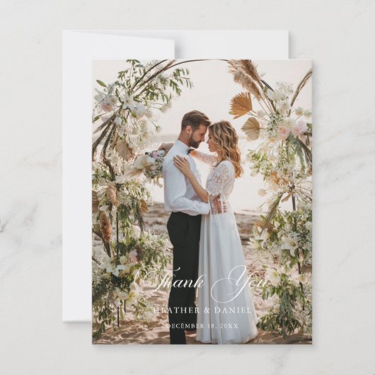 Elegante bruiloft foto kalligrafie Dank u Bedankkaart (Voorkant)