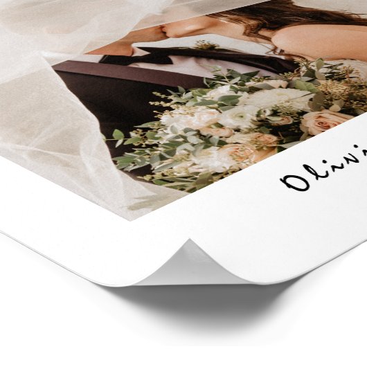 Elegante bruiloft FOTO Kalligrafie Tafelnummer Poster (Hoek)