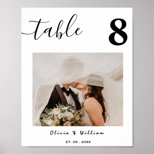 Elegante bruiloft FOTO Kalligrafie Tafelnummer Poster (Voorkant)