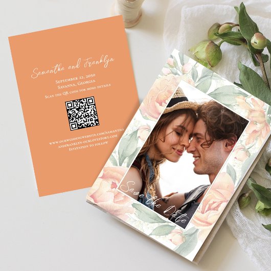 Elegante bruiloft foto Waterverf Bloemen Save The Date