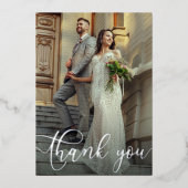 Elegante bruiloft foto zilveren folie dank u kaart (Voorkant)