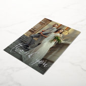 Elegante bruiloft foto zilveren folie dank u kaart (Gedraaid)