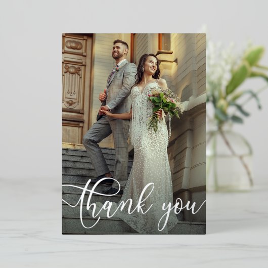 Elegante bruiloft foto zilveren folie dank u kaart (Staand Voorkant)