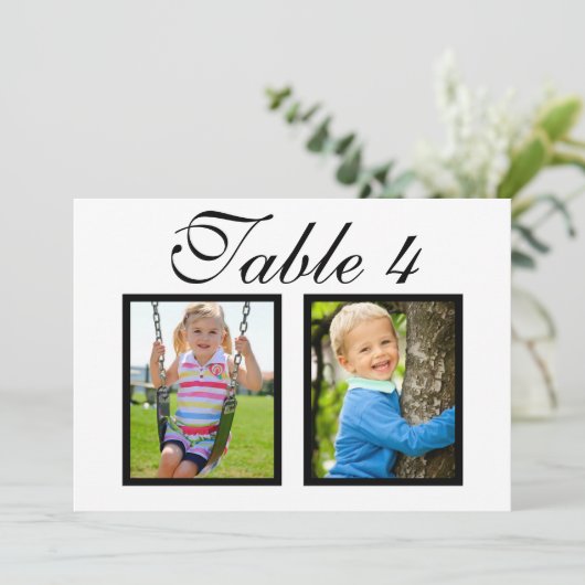 Elegante bruiloft foto zwart wit tafel nummer kaart (Staand voorkant)