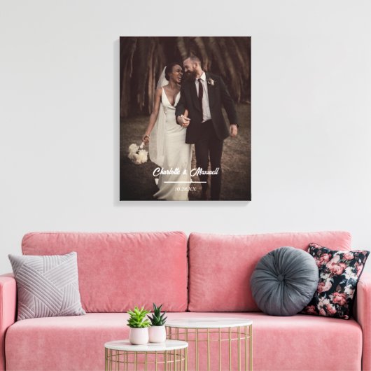 Elegante bruiloft fotoscript paar namen en datum canvas afdruk (Insitu (Woonkamer))