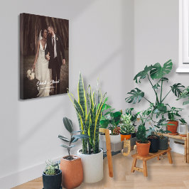 Elegante bruiloft fotoscript paar namen en datum canvas afdruk