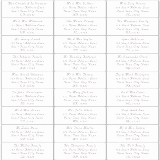 Elegante Bruiloft Gast Adresetiketten Sticker (Voorkant)