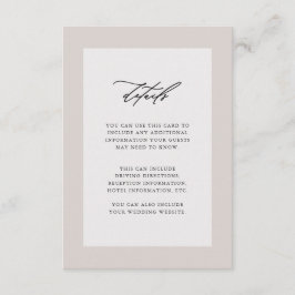 Elegante bruiloft gast details zwart informatiekaartje