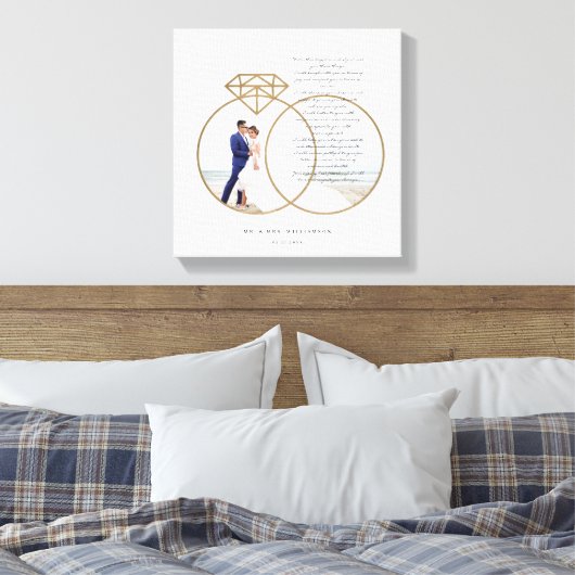Elegante bruiloft geloften gouden diamanten ringen canvas afdruk (Insitu (Slaapkamer))