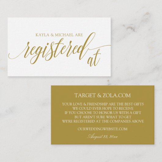 Elegante bruiloft geregistreerd bij register Kaart (Voorkant / Achterkant)