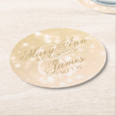 Elegante Bruiloft Gouden Bokeh Sparkle Lights Ronde Kartonnen Onderzetter (Gebogen)