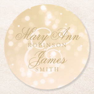 Elegante Bruiloft Gouden Bokeh Sparkle Lights Ronde Kartonnen Onderzetter