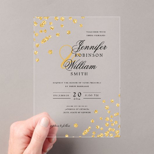 Elegante bruiloft gouden glitter Confetti thema Acryl Uitnodigingen (Insitu (Draagbaar))