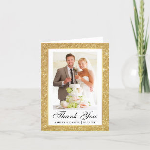 Elegante bruiloft gouden glitter Lijst foto opmerk Bedankkaart