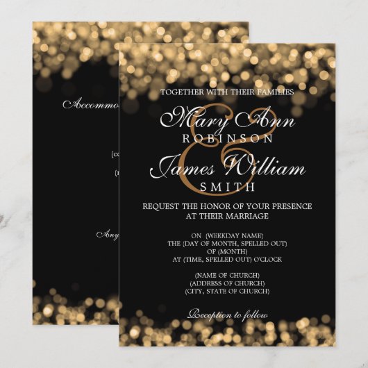 Elegante Bruiloft Gouden Lichten Custom Kaart (Voorkant / Achterkant)