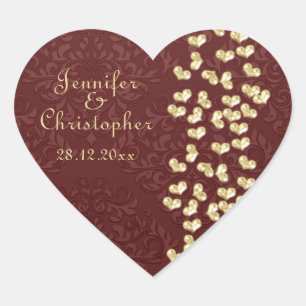 Elegante bruiloft Gouden liefde harten en rode dam Hart Sticker