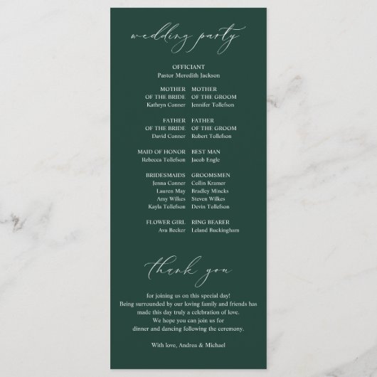 Elegante bruiloft groen blad wit bloemprog programmakaart (Achterkant)