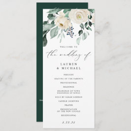 Elegante bruiloft groen blad wit bloemprog programmakaart