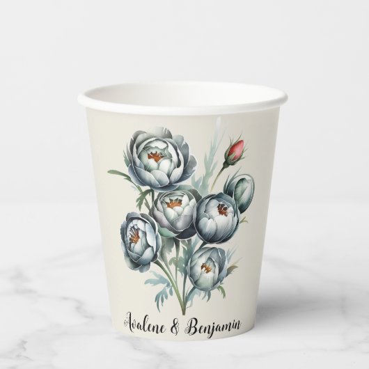 Elegante bruiloft groen en grijs boeket papieren bekers (Voorkant)