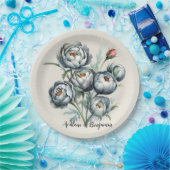 Elegante bruiloft groen en grijs boeket papieren bordje (Feest)