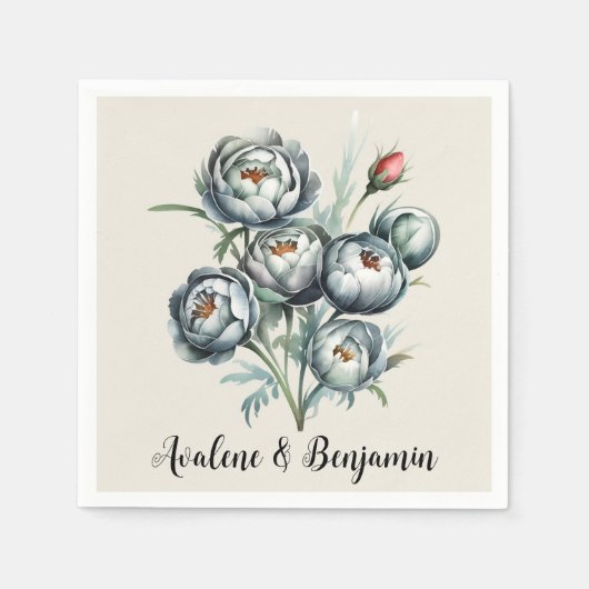 Elegante bruiloft groen en grijs boeket servet (Voorkant)