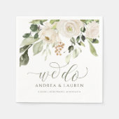 Elegante bruiloft groen loof cocktail wit servet (Voorkant)