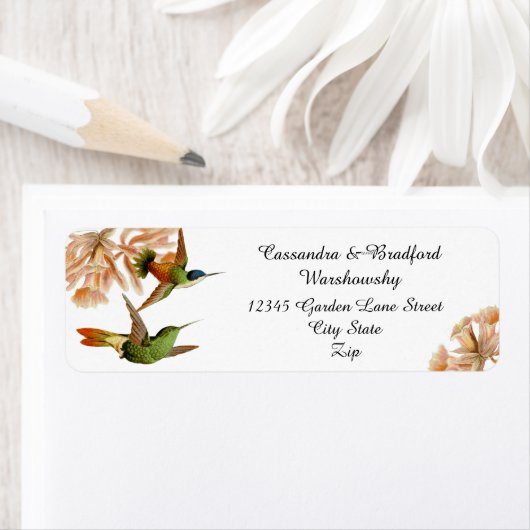 Elegante bruiloft Groene kolibrie Blush Roze Etiket (Insitu)