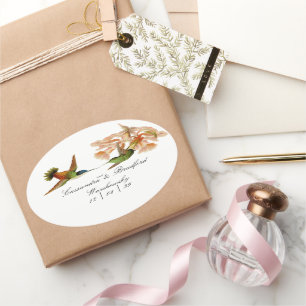 Elegante bruiloft Groene kolibrie Blush Roze Ovale Sticker