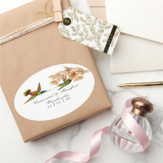 Elegante bruiloft Groene kolibrie Blush Roze Ovale Sticker