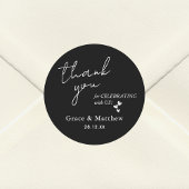 Elegante bruiloft gunst dank u zwart & wit ronde sticker