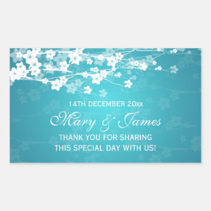 Elegante bruiloft gunst tag Cherry Blossom Blauw Rechthoekige Sticker