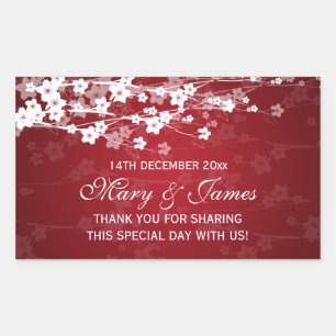 Elegante bruiloft gunst tag Cherry Blossom Rood Rechthoekige Sticker