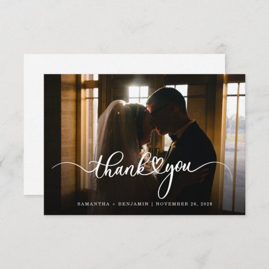 Elegante bruiloft handgeschreven scriptfoto bedankkaart (Voorkant / Achterkant)