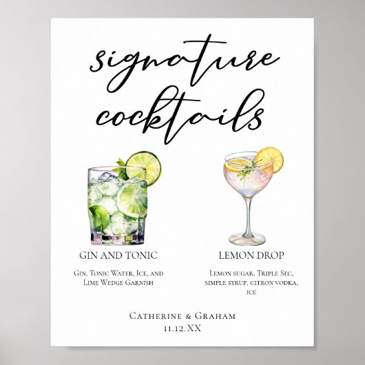 Elegante bruiloft handtekening cocktails menu poster (Voorkant)