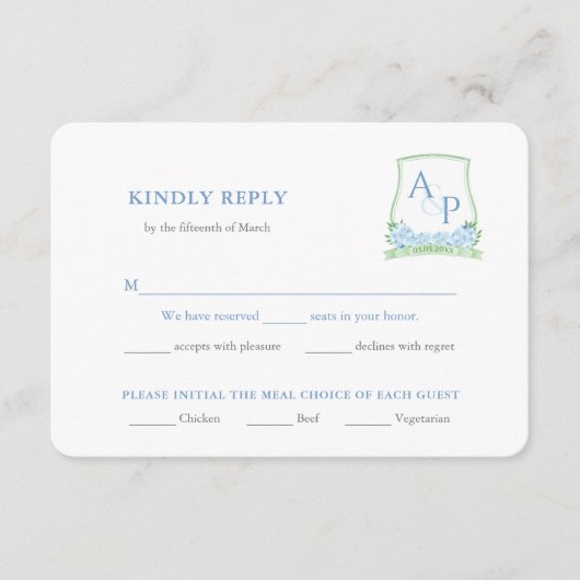 Elegante bruiloft Hydrangea Crest Maaltijd Keuze A Informatiekaartje (Voorkant)