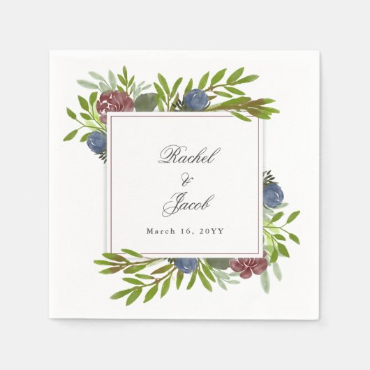 Elegante bruiloft in burgundy en marineblauw met b servet (Voorkant)